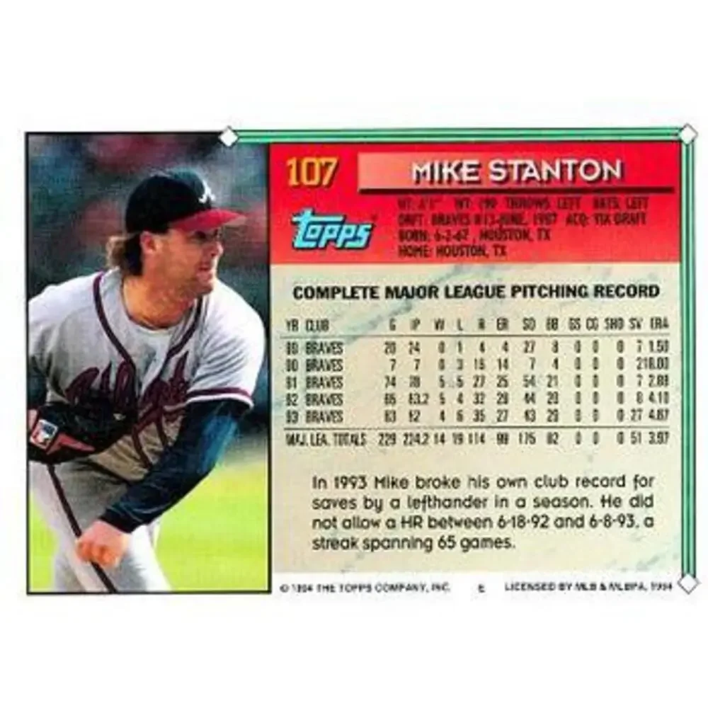 1994 Topps Mike Stanton # 107 Atlanta Braves